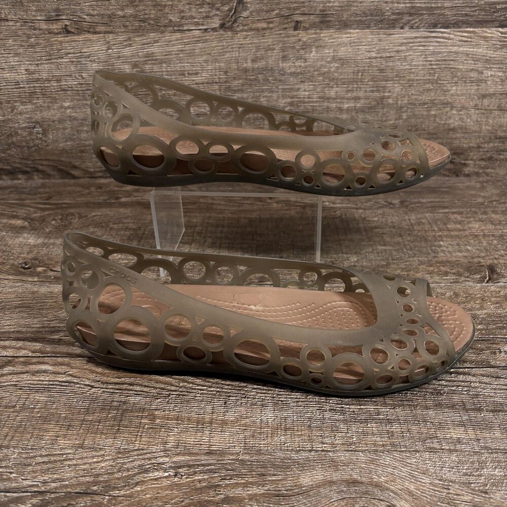 Crocs Adrina Jelly Ballet Flat Women's 9 Green Slingback Cutout Peep Toe Shoes
